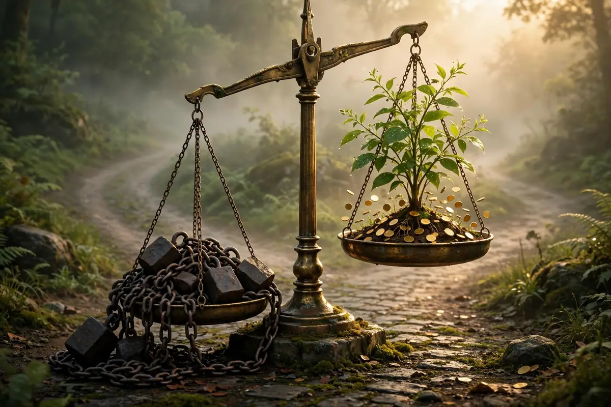 Pay off debt or invest calculator: a balance weighing debt payoff against investment growth